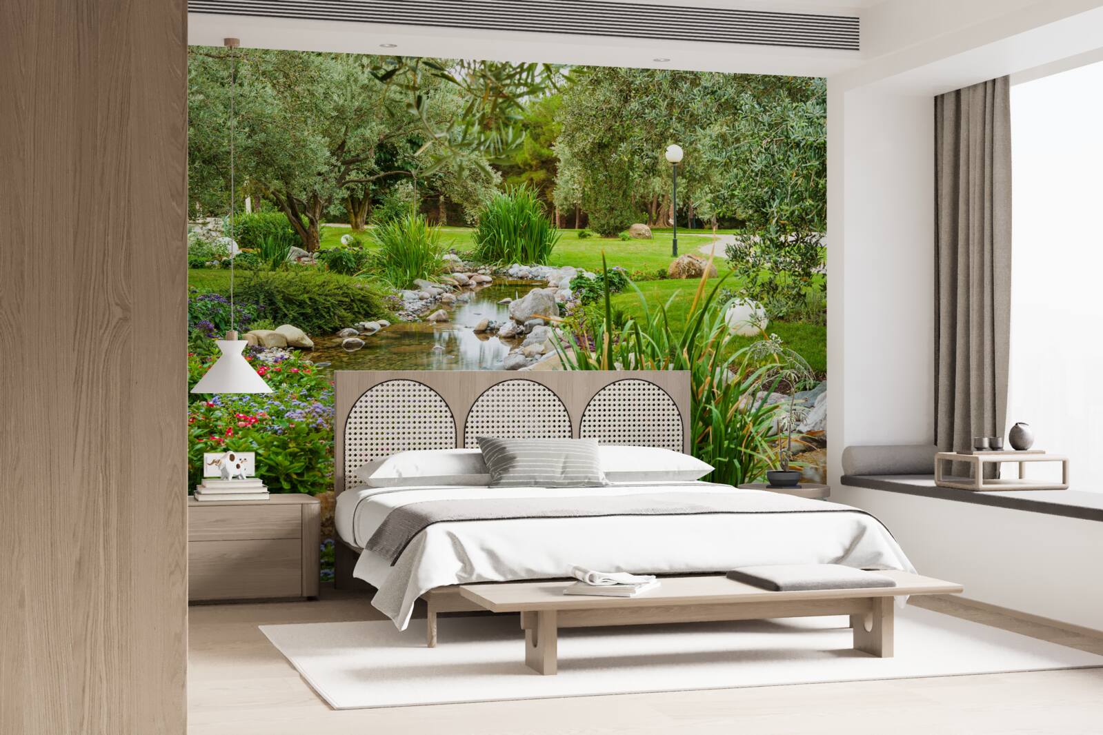 Fototapeta potok pretekajúci zelenou lúkou