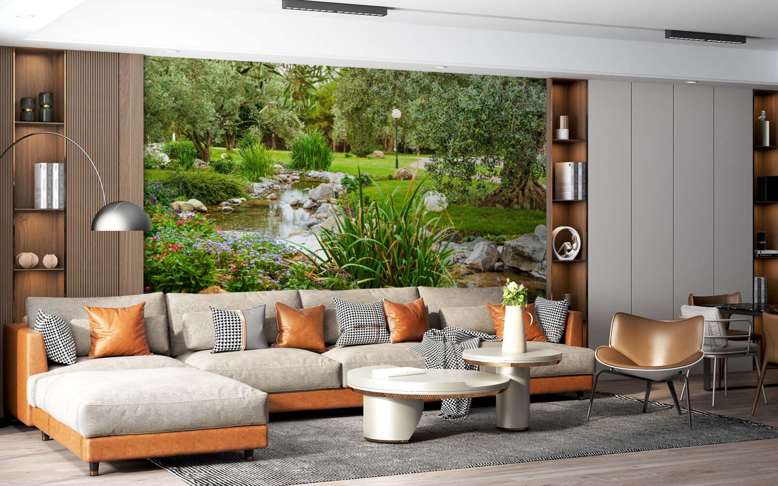 Fototapeta potok pretekajúci zelenou lúkou