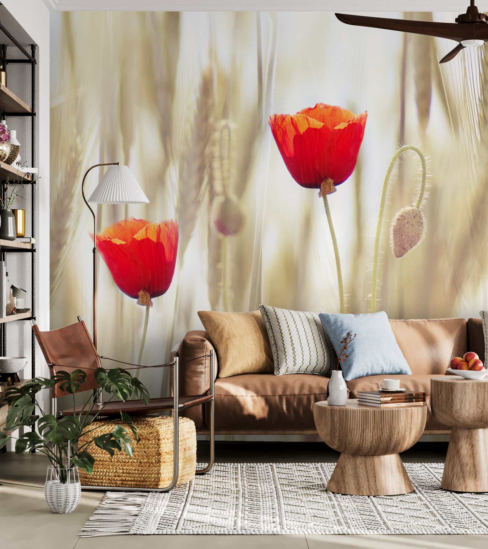 Fototapeta na pšeničnom poli rastú šarlátové maky