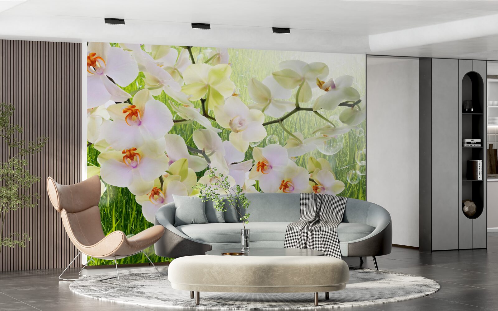 Fototapeta konáre bielych čerešňových kvetov a púpavy