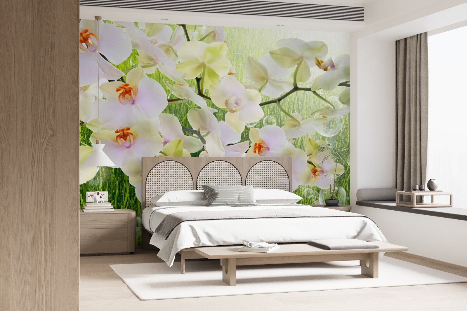 Fototapeta konáre bielych čerešňových kvetov a púpavy