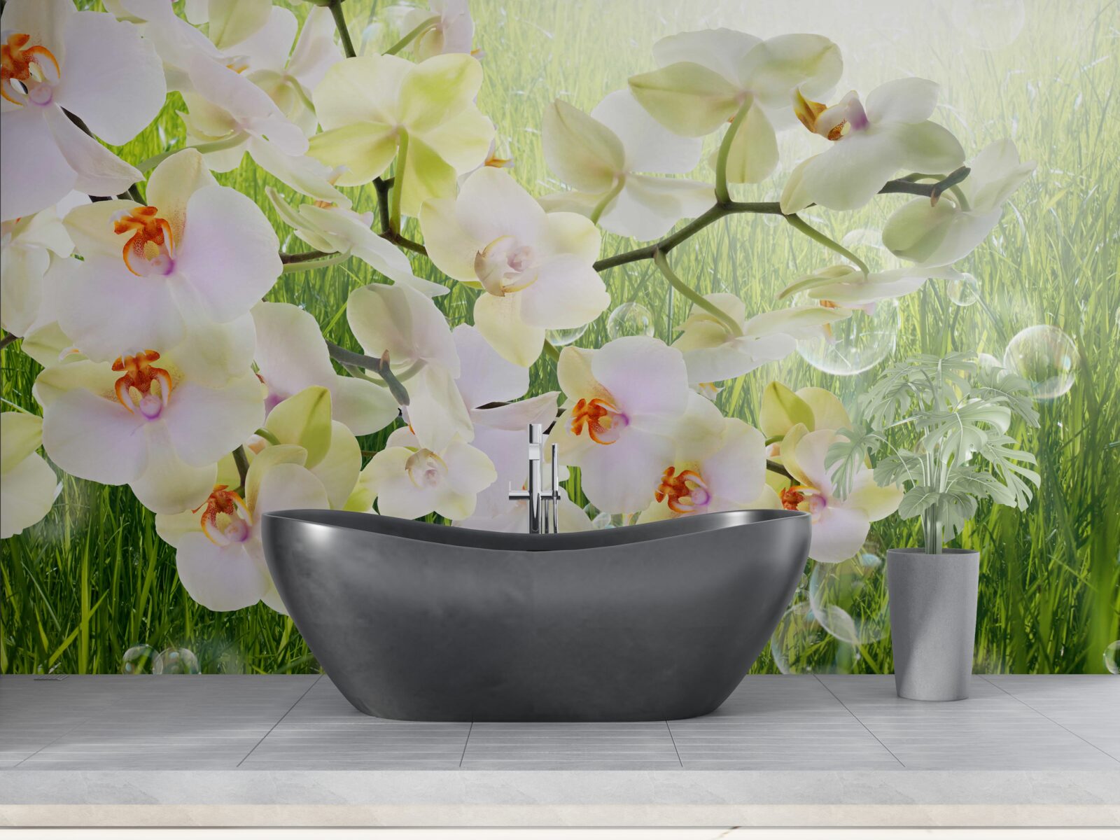 Fototapeta konáre bielych čerešňových kvetov a púpavy