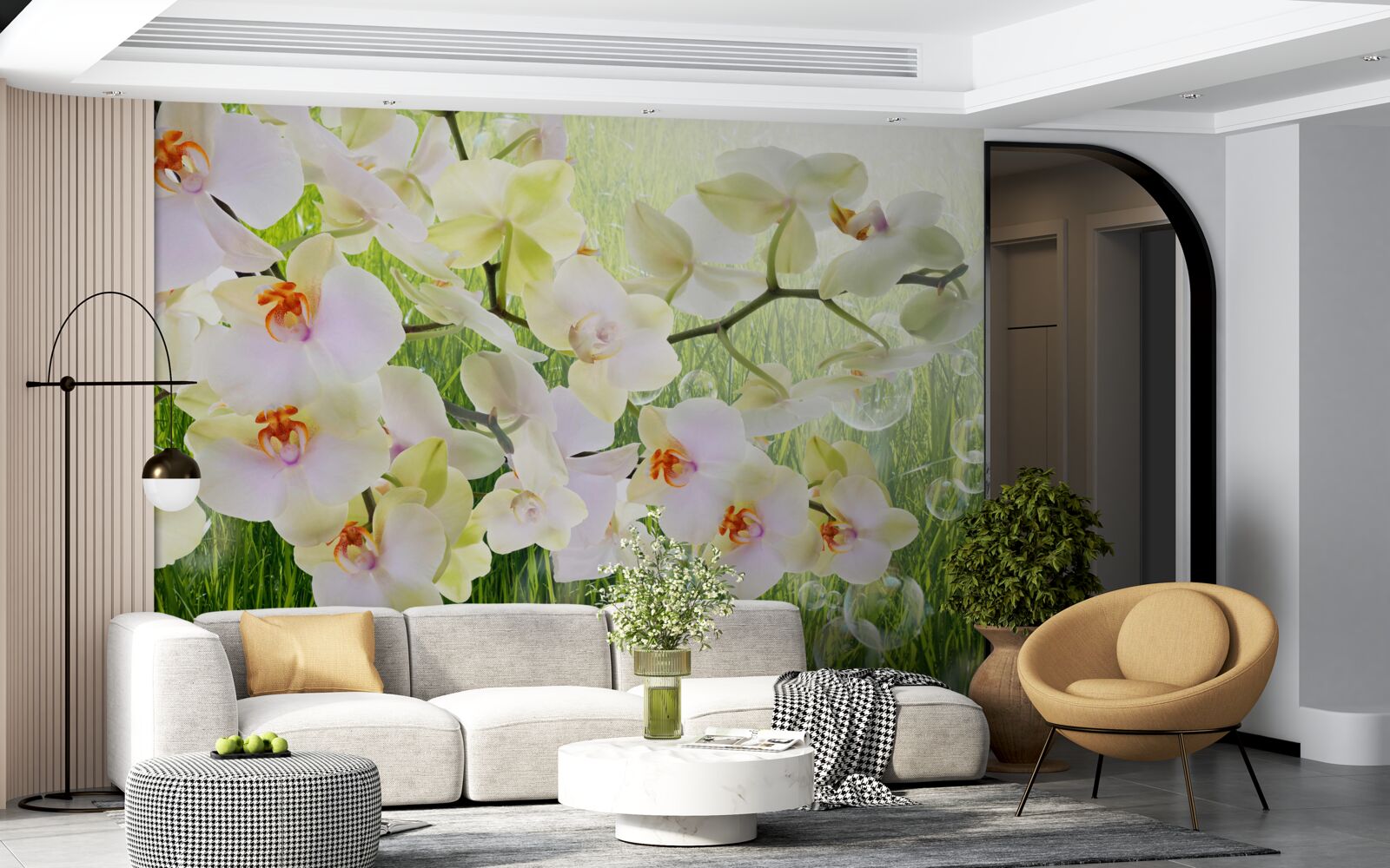 Fototapeta konáre bielych čerešňových kvetov a púpavy