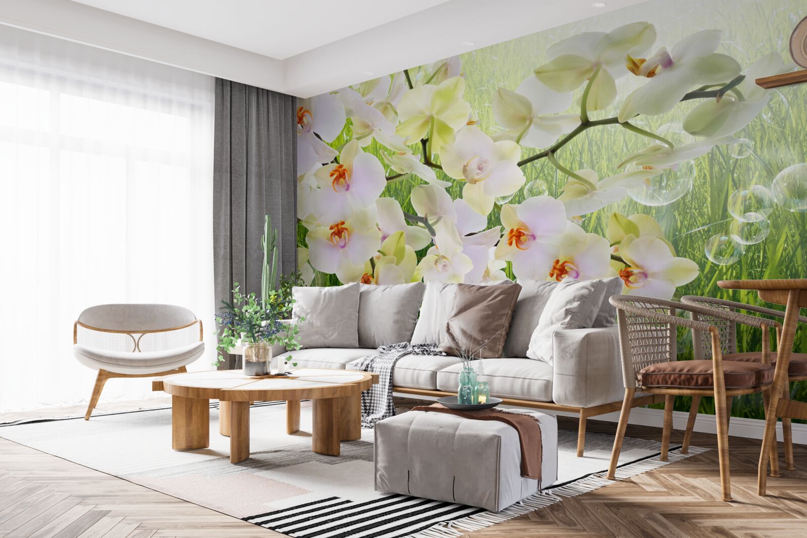 Fototapeta konáre bielych čerešňových kvetov a púpavy