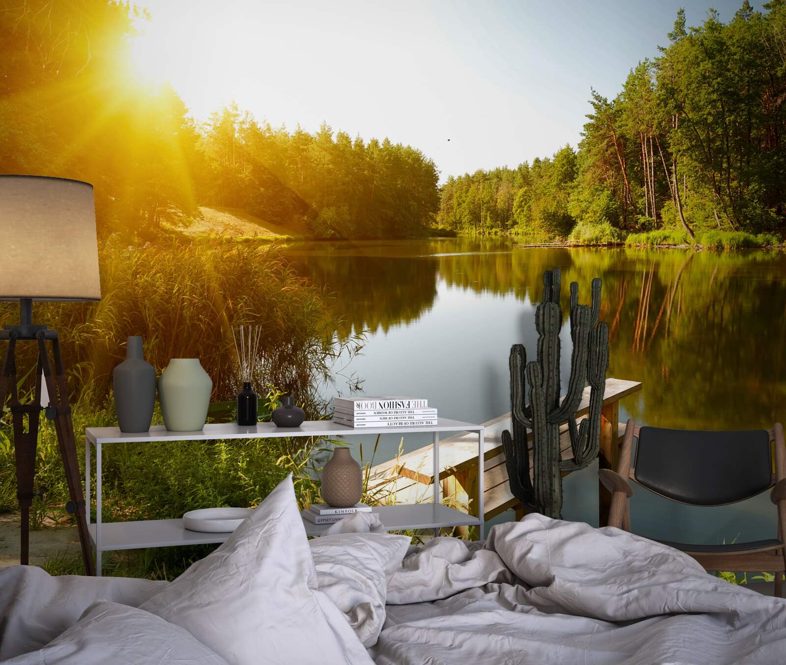 Fototapeta jasné ráno v lese pri rybníku