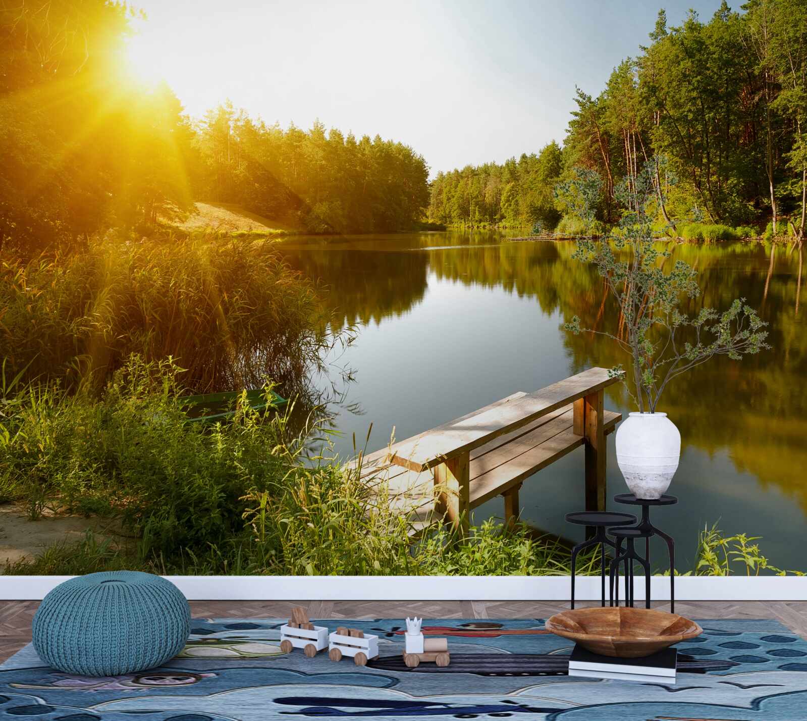 Fototapeta jasné ráno v lese pri rybníku