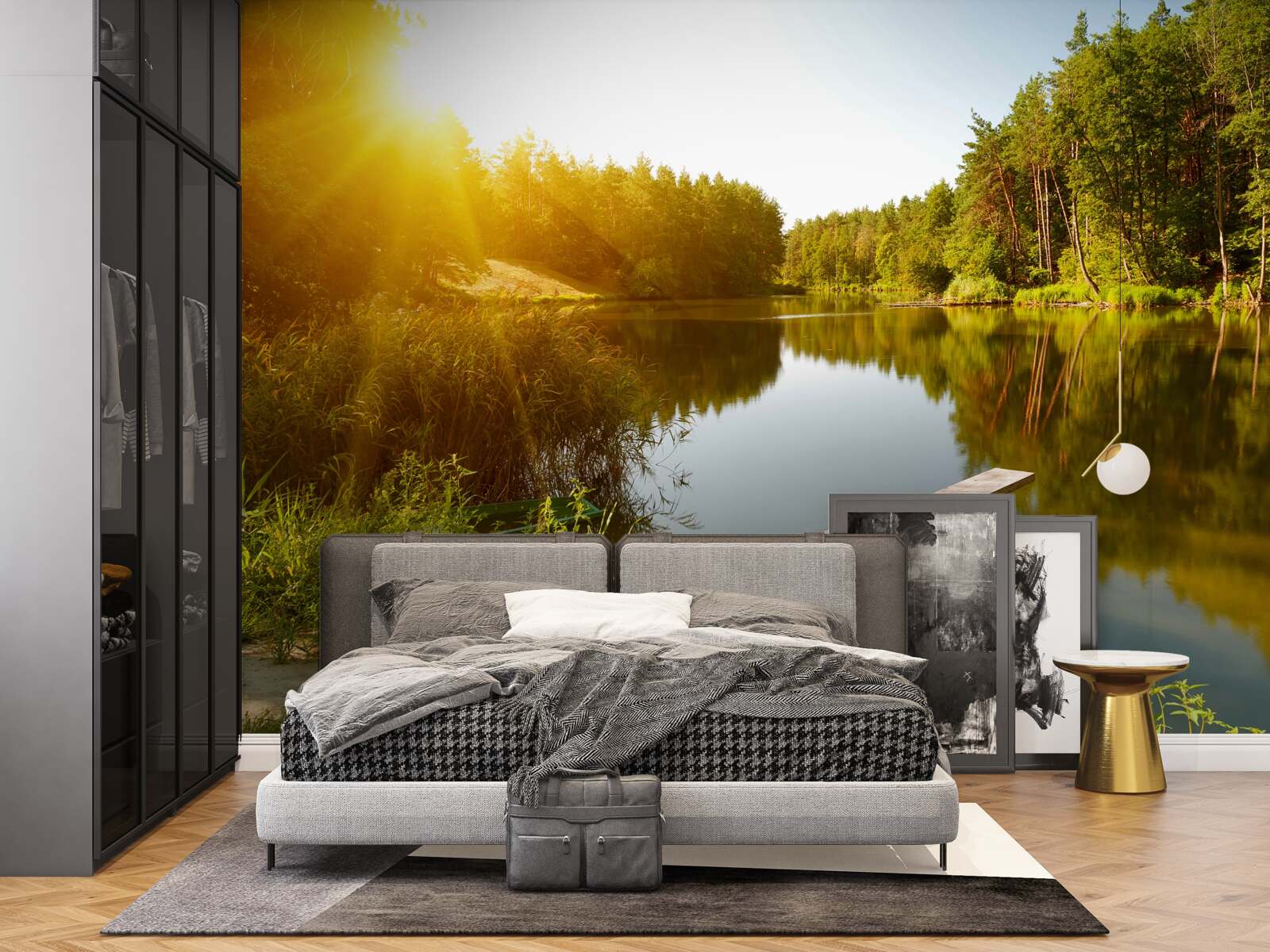 Fototapeta jasné ráno v lese pri rybníku