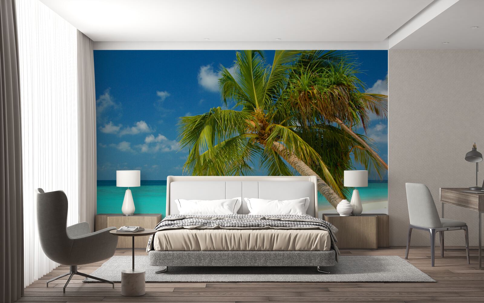 Fototapeta palma na pláži pri oceáne