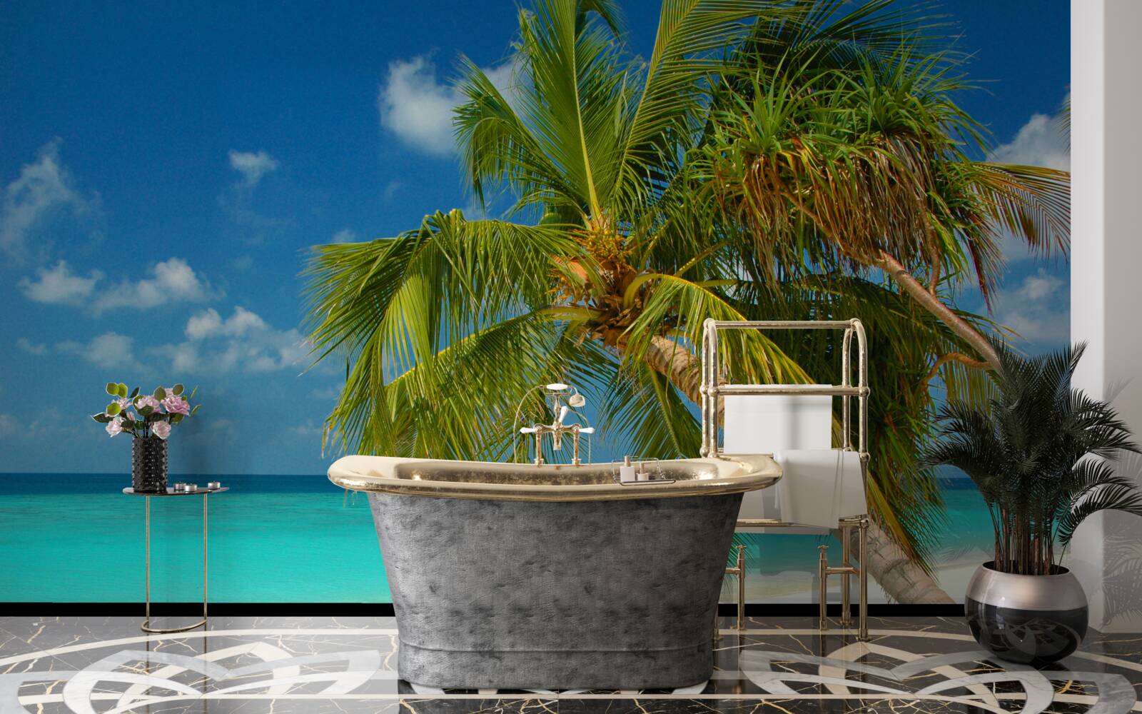 Fototapeta palma na pláži pri oceáne