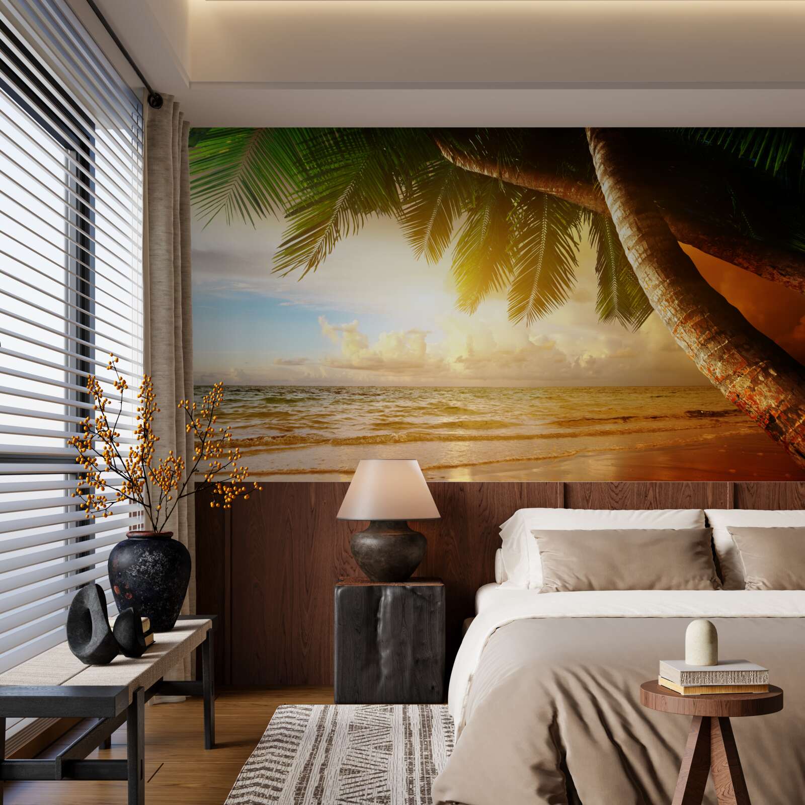 Fototapeta palma pri vode pri západe slnka v tropoch