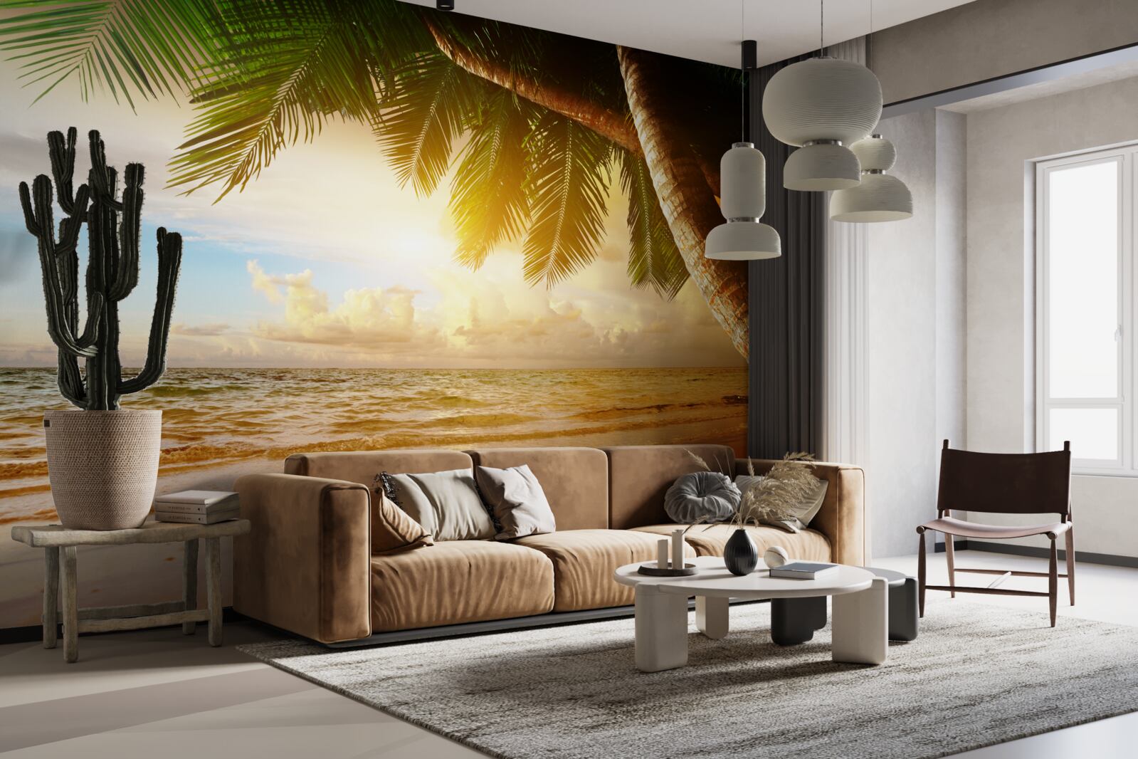 Fototapeta palma pri vode pri západe slnka v tropoch