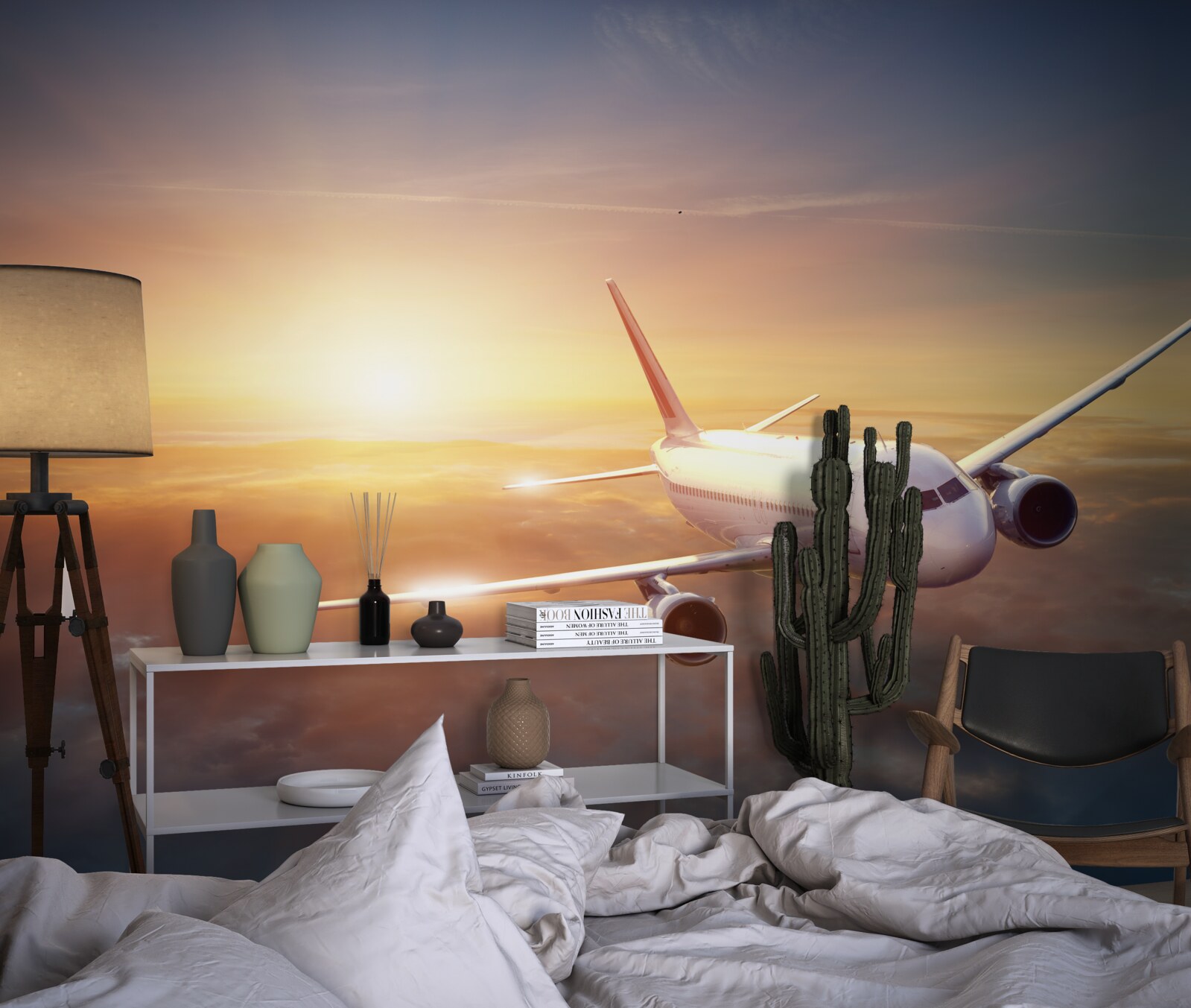 Fototapeta lietadlo chýba pri západe slnka