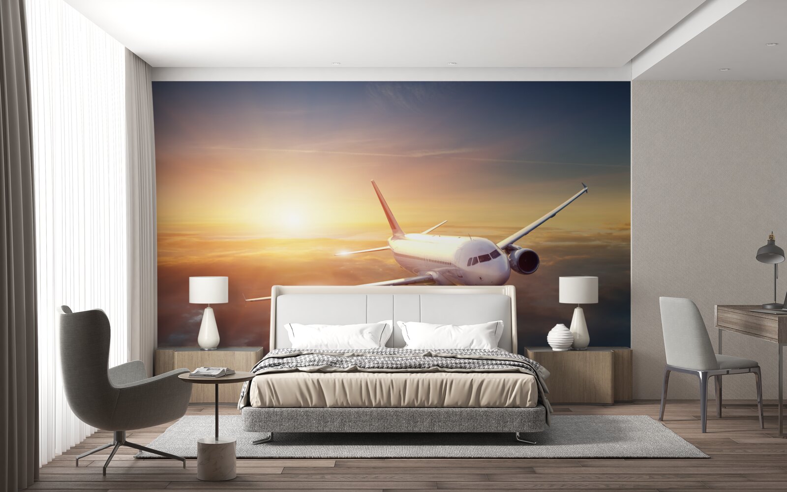 Fototapeta lietadlo chýba pri západe slnka