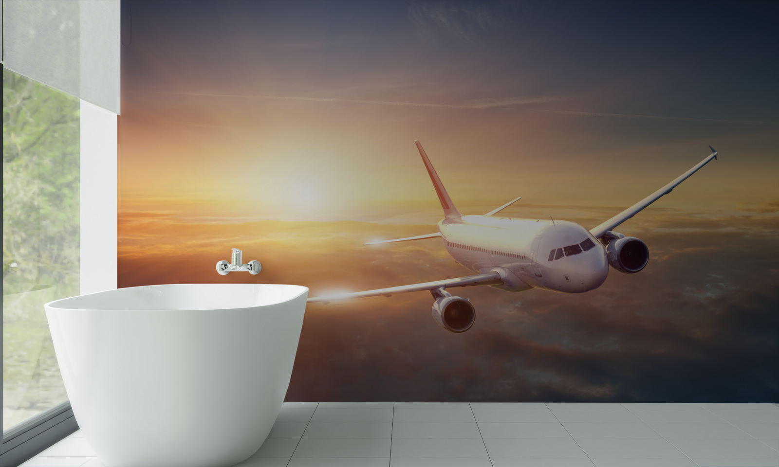 Fototapeta lietadlo chýba pri západe slnka