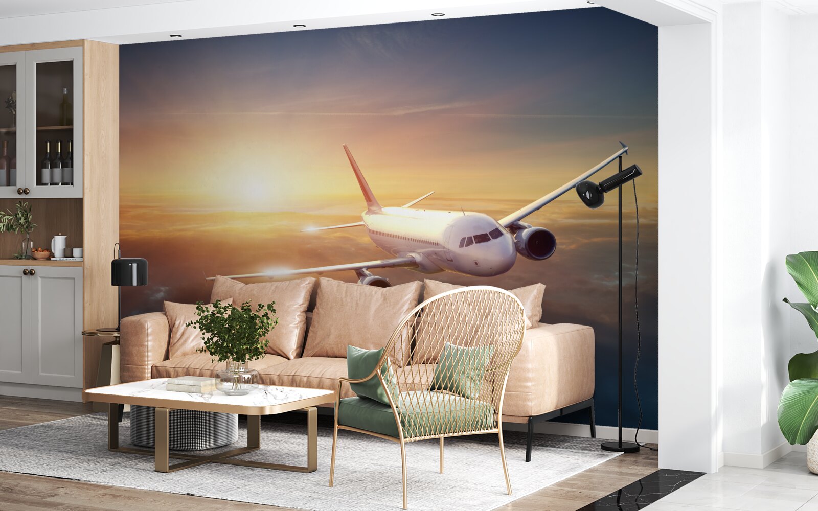 Fototapeta lietadlo chýba pri západe slnka