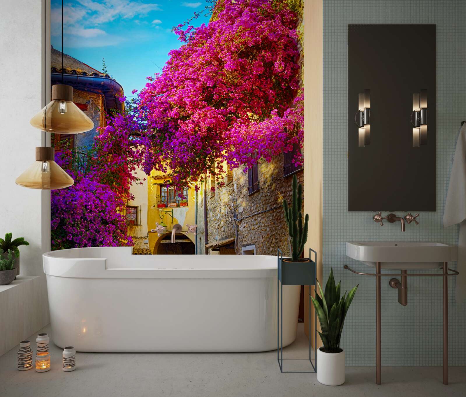 Fototapeta fialové kvety zdobia hradby starobylého mesta