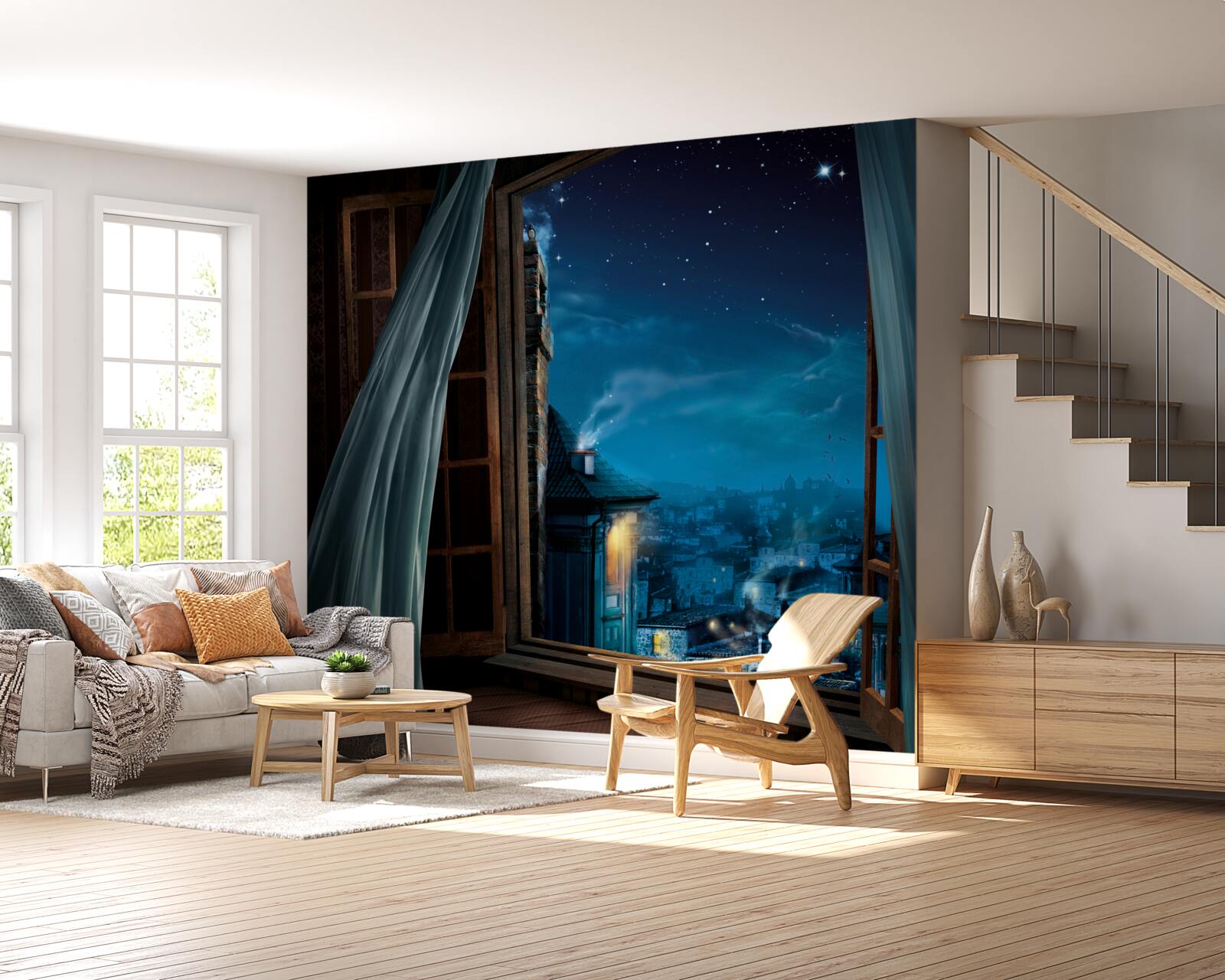 Fototapeta prúdiť z okna na nočnú oblohu