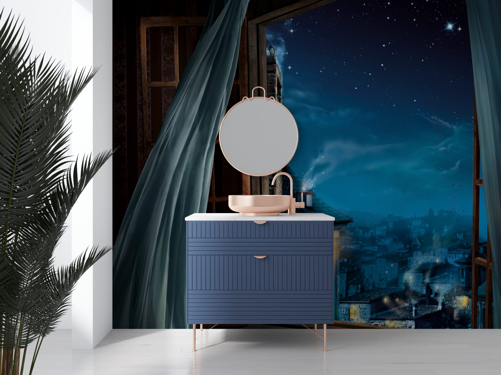 Fototapeta prúdiť z okna na nočnú oblohu