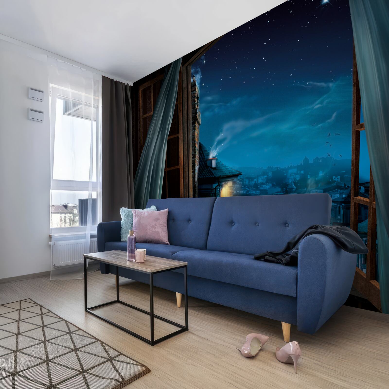 Fototapeta prúdiť z okna na nočnú oblohu