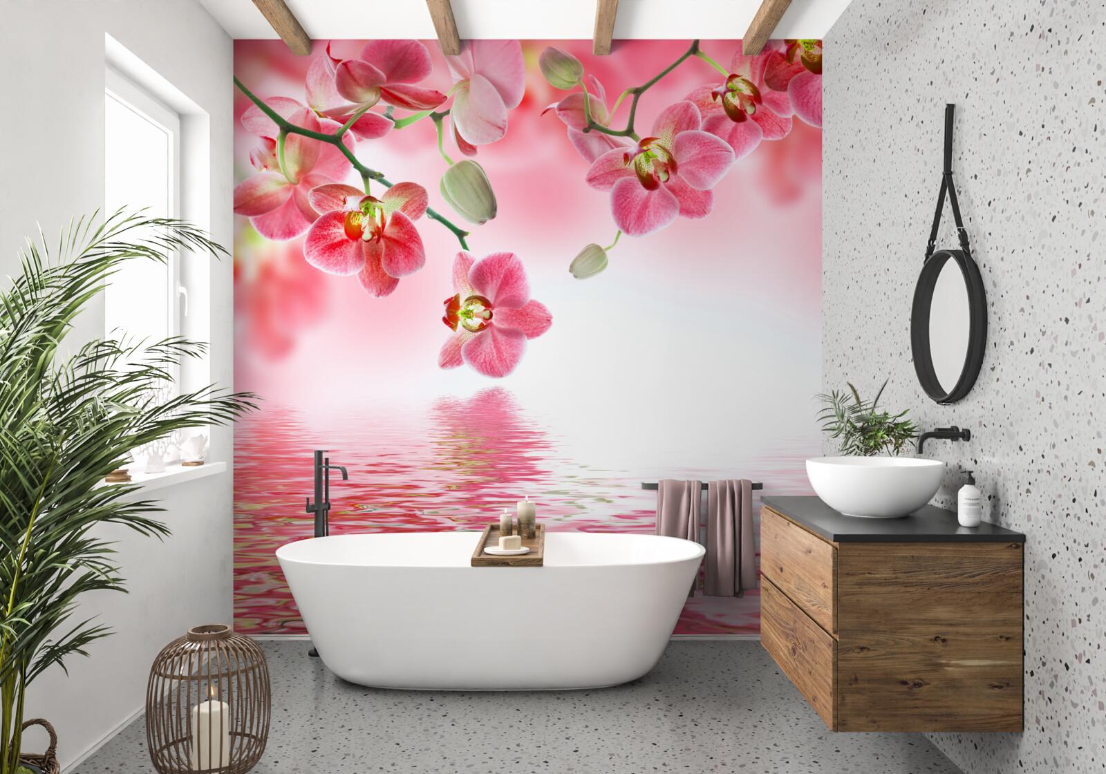 Fototapeta červená orchidea na strmom visí nad Vodou