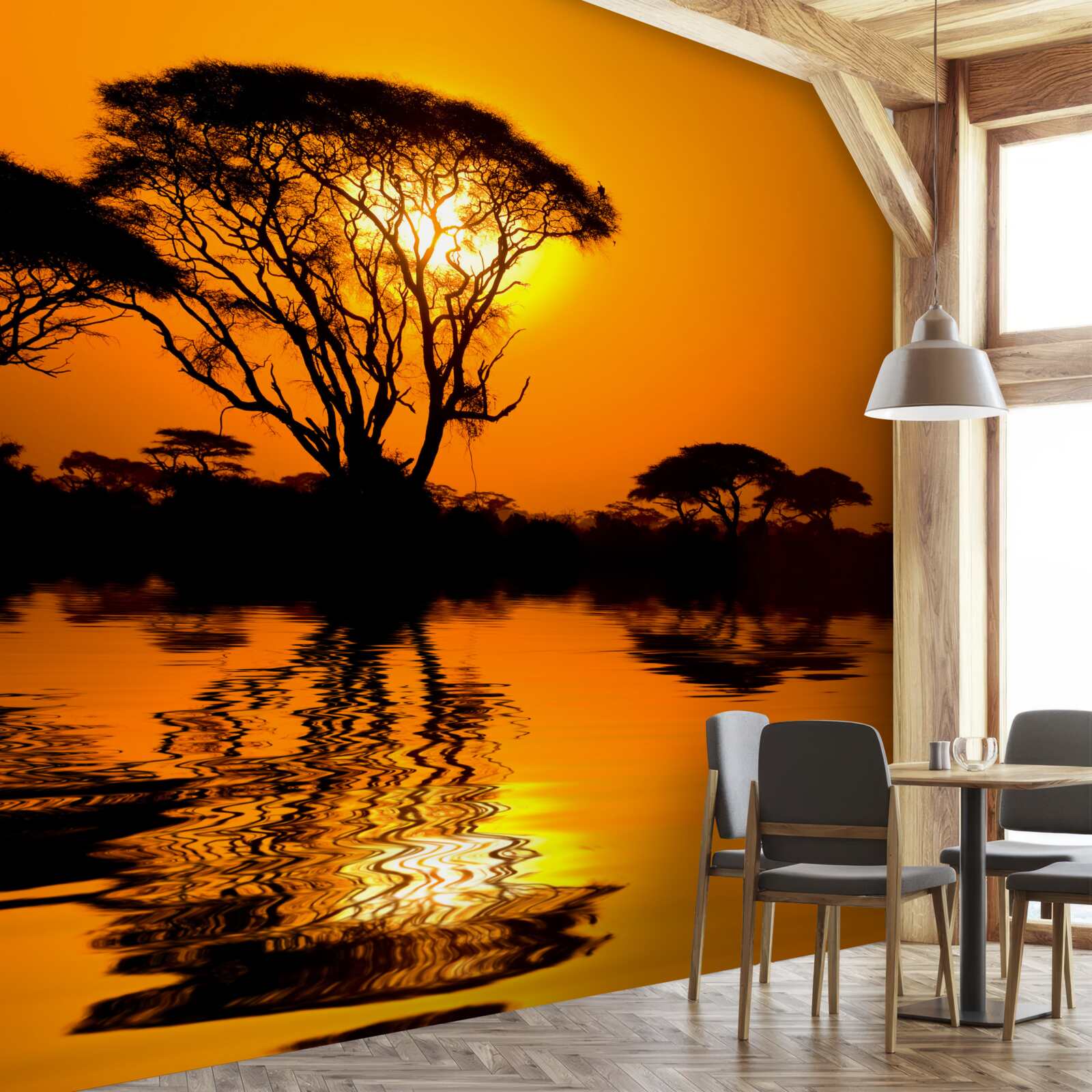 Fototapeta západ slnka v púšti odrážajúci sa vo vode