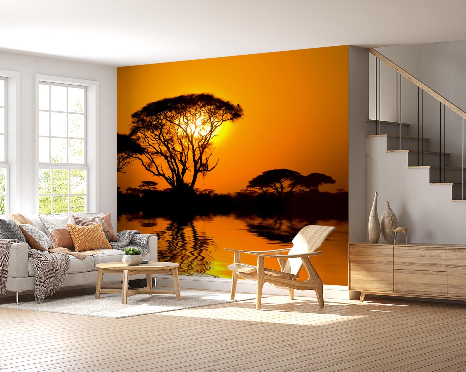 Fototapeta západ slnka v púšti odrážajúci sa vo vode