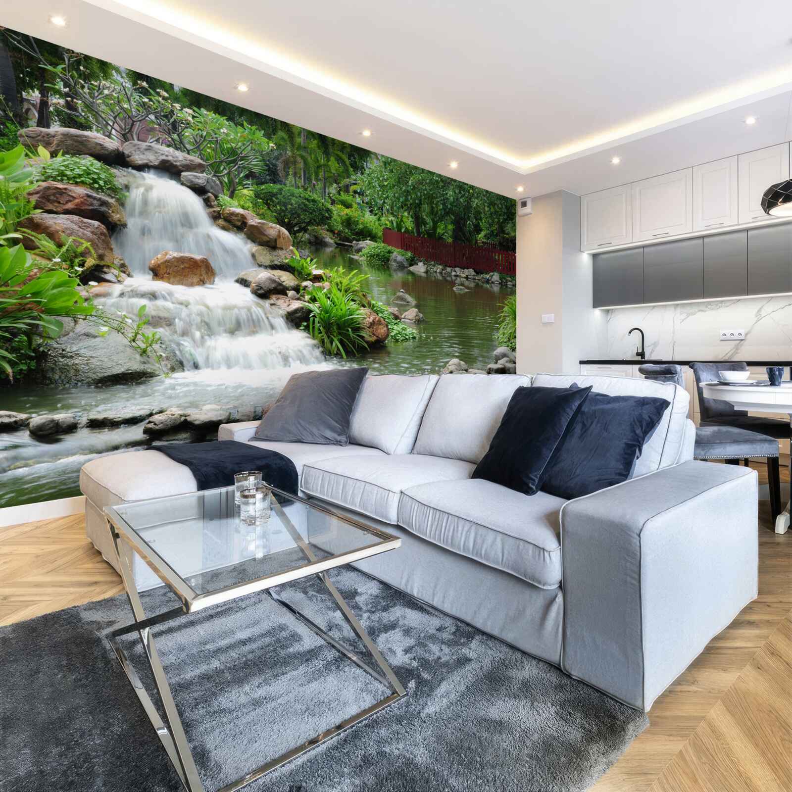 Fototapeta malý vodopád obklopený zelenou