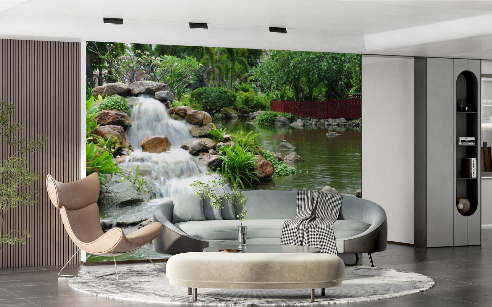 Fototapeta malý vodopád obklopený zelenou