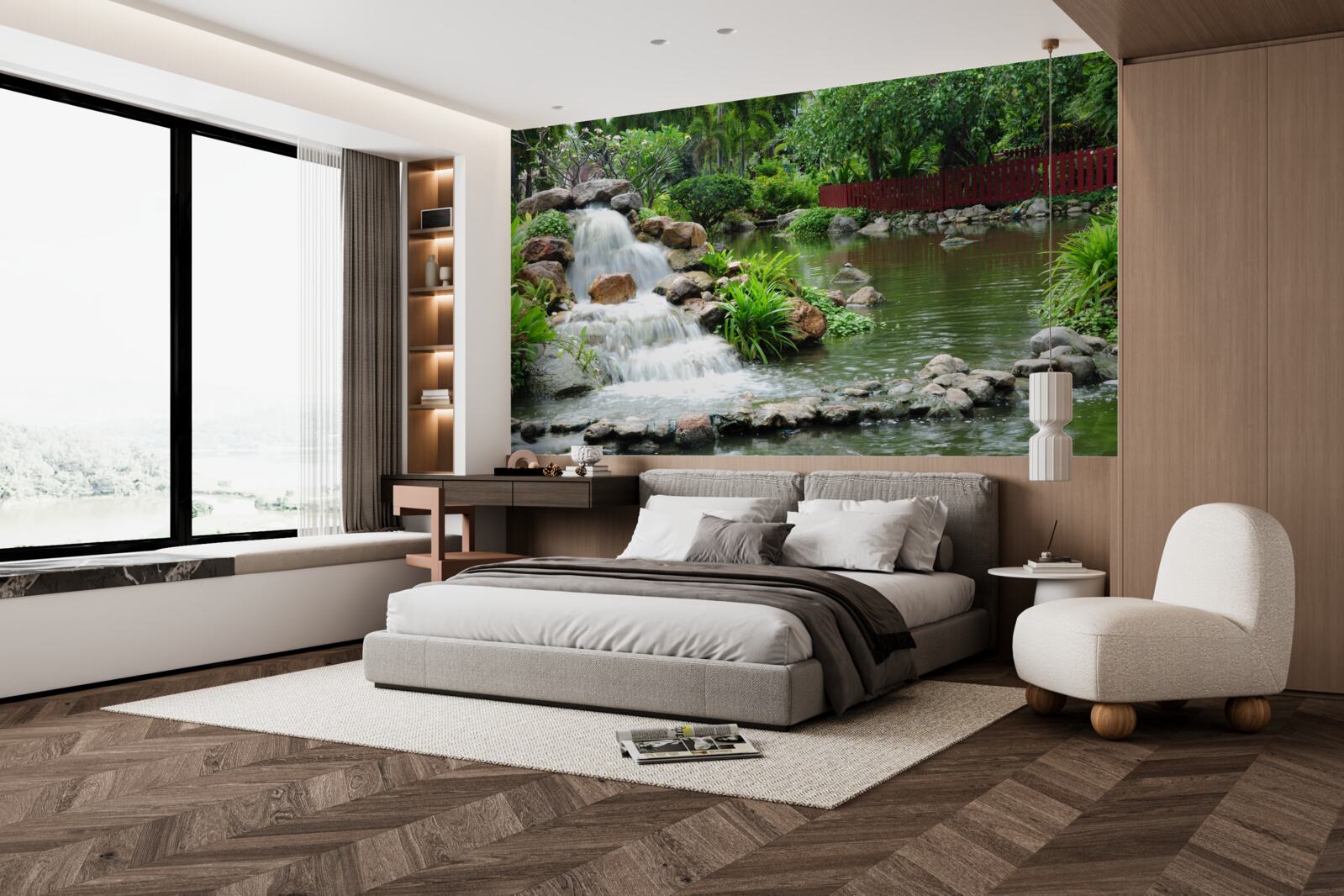 Fototapeta malý vodopád obklopený zelenou