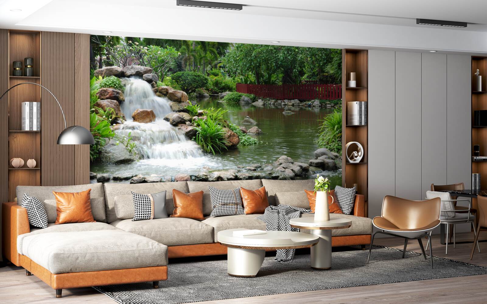 Fototapeta malý vodopád obklopený zelenou