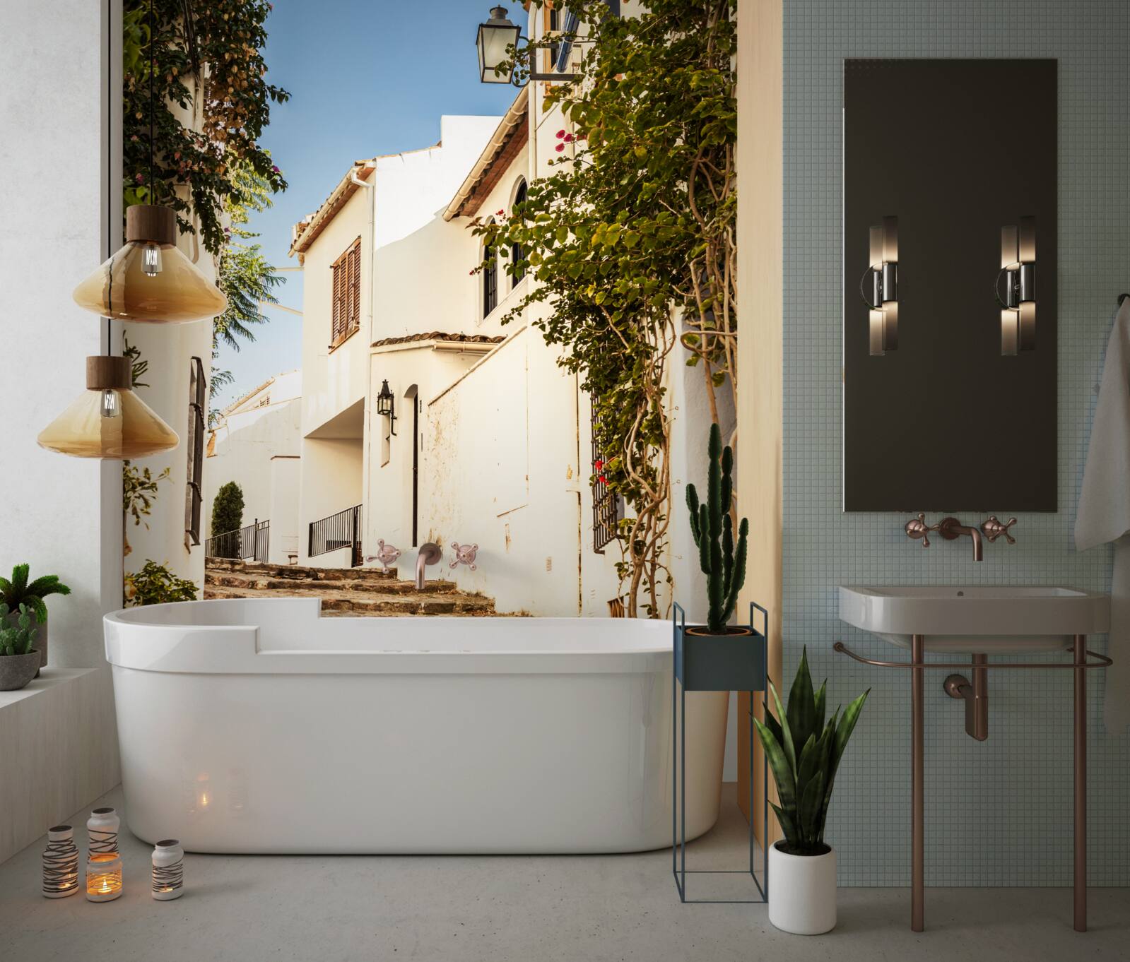 Fototapeta zeleň na starej ulici v Grécku