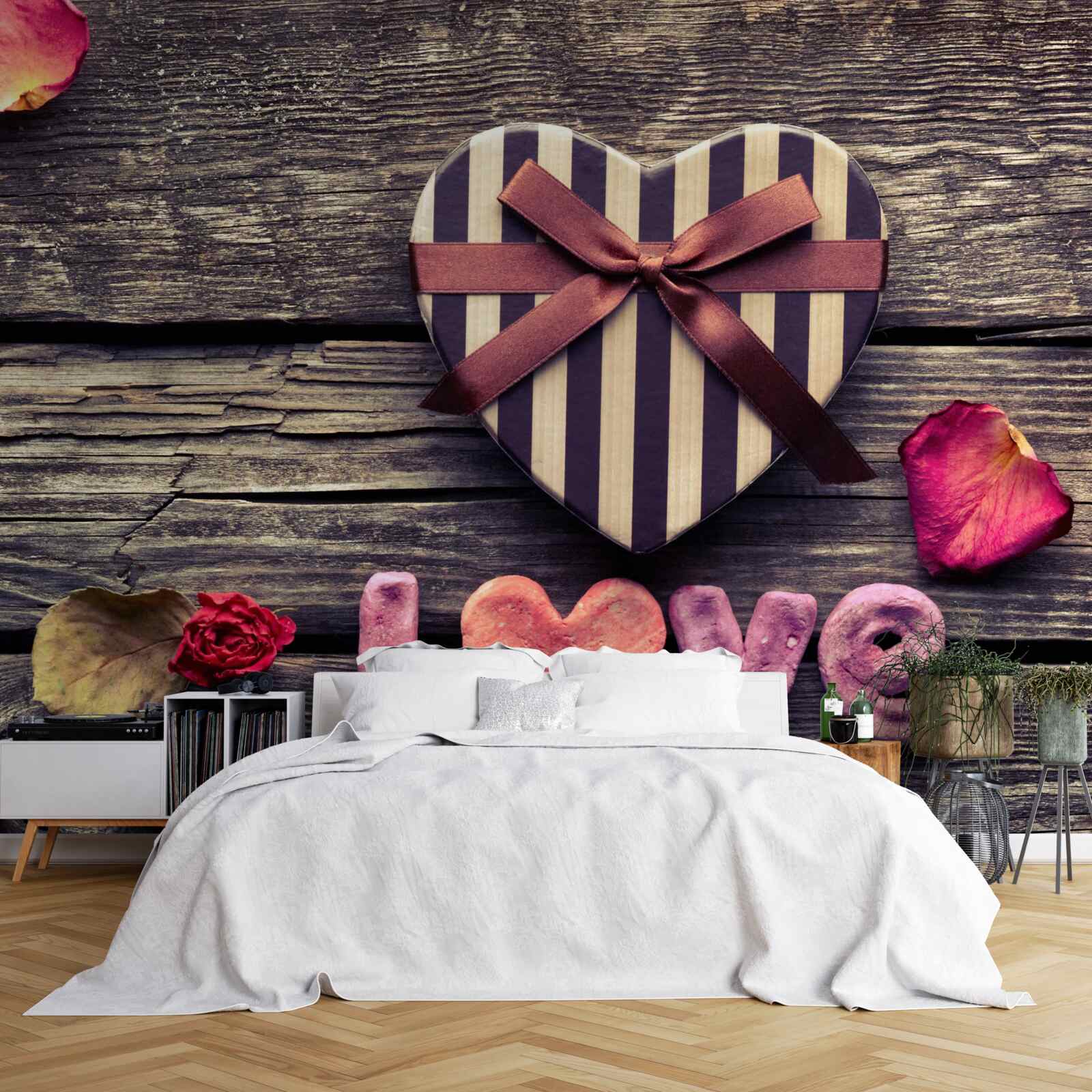 Fototapeta krabica v tvare srdca so slovom "láska"