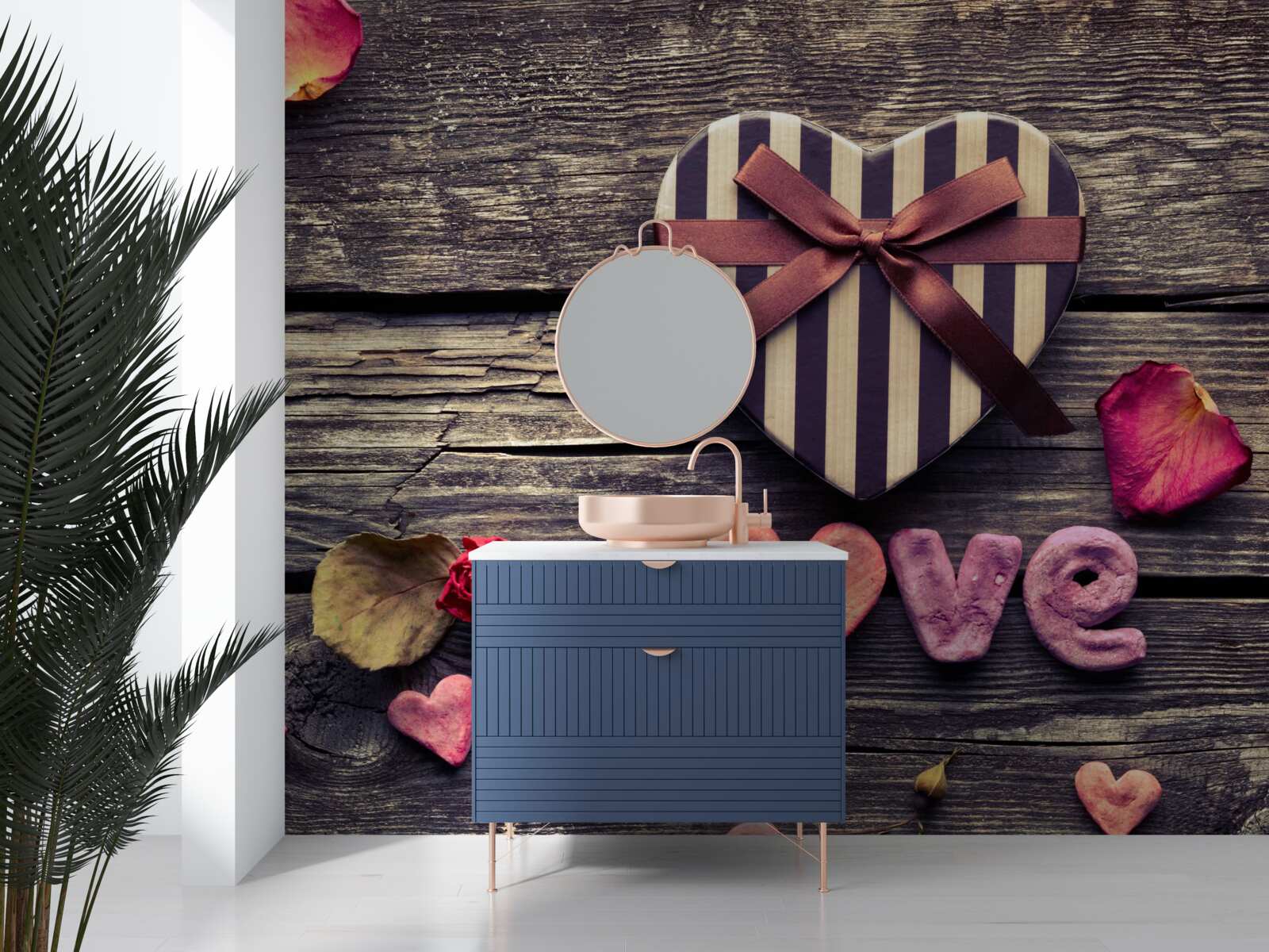 Fototapeta krabica v tvare srdca so slovom "láska"