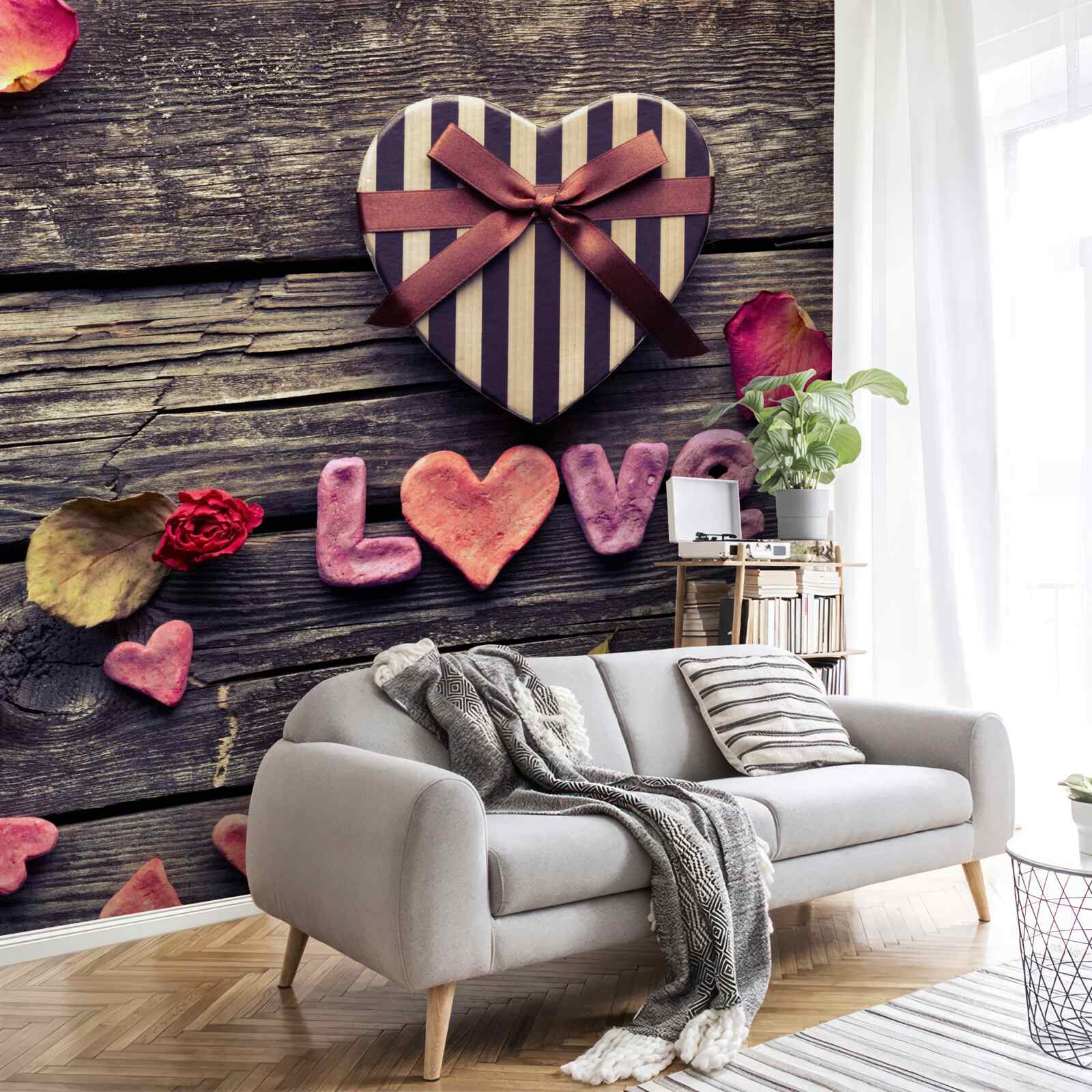 Fototapeta krabica v tvare srdca so slovom "láska"