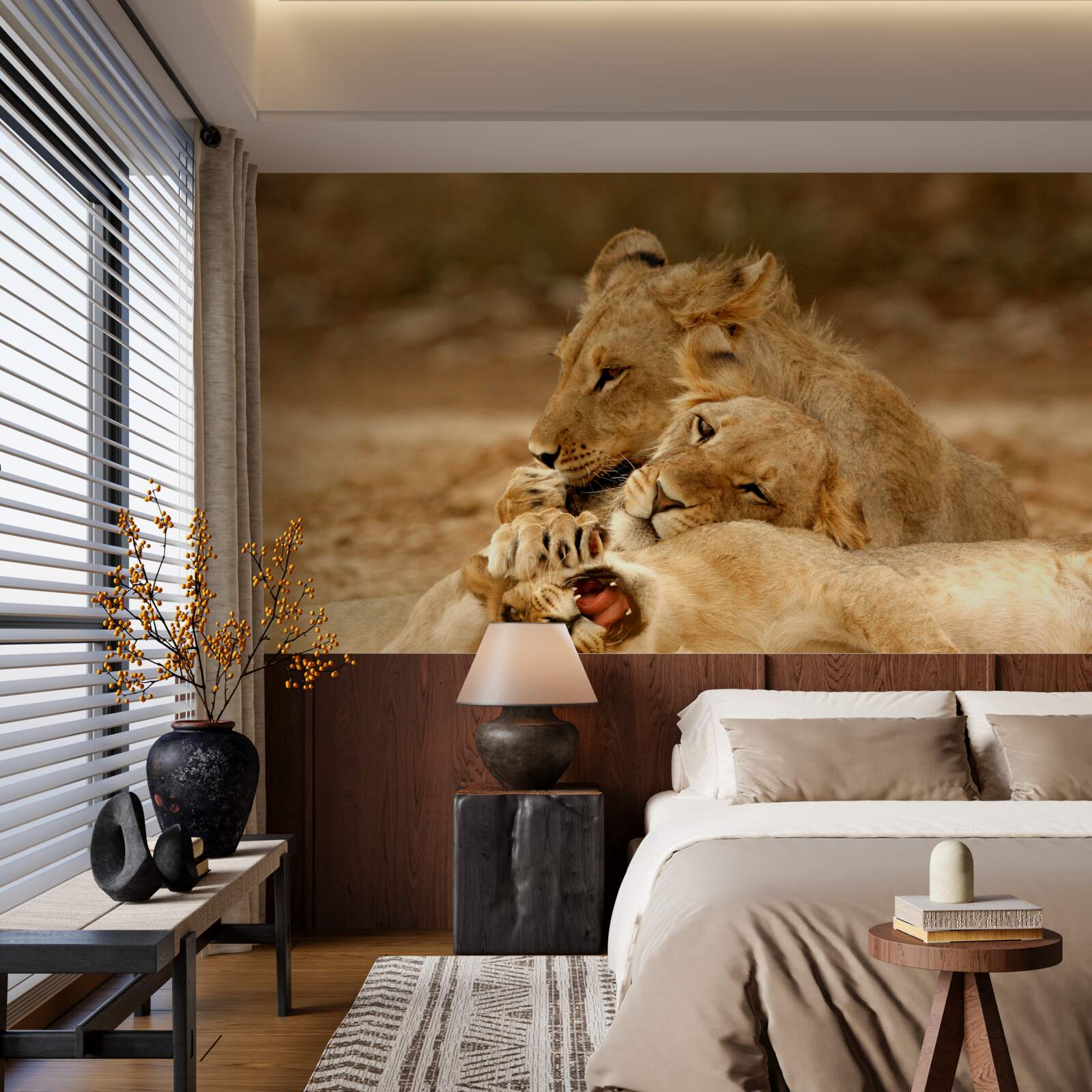 Fototapeta na piesočnatej hladine sa usadila rodinka levov