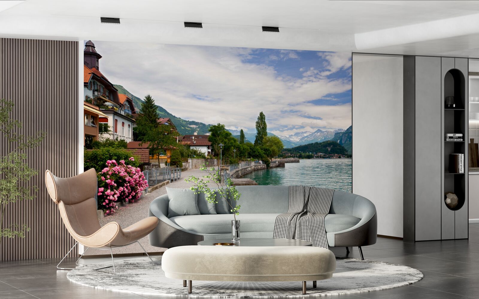 Fototapeta osada v horách pri vodnej nádrži