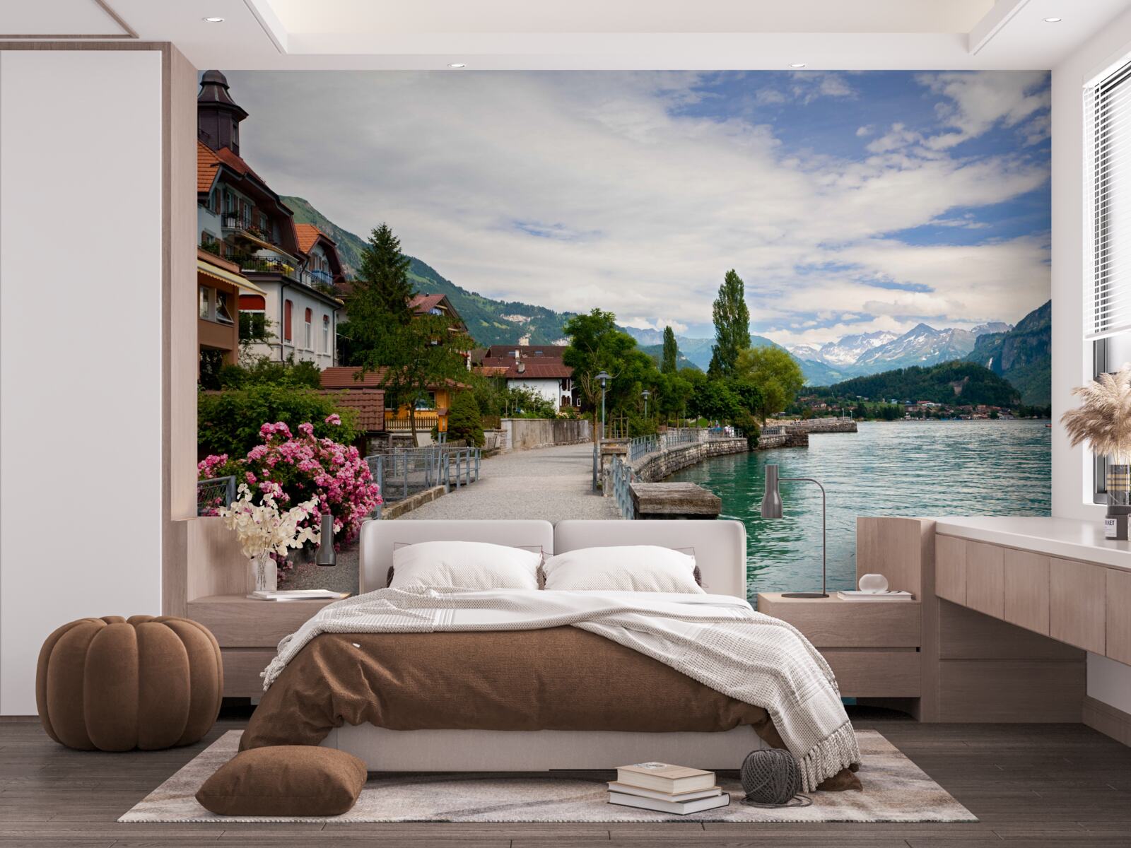 Fototapeta osada v horách pri vodnej nádrži