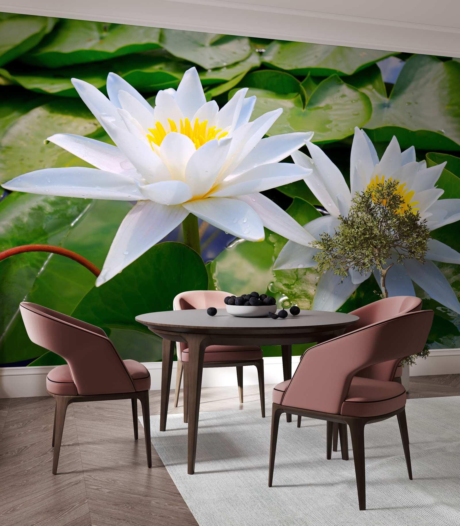 Fototapeta svetlo biela so zelenými listami