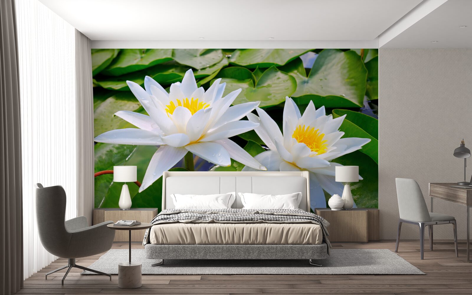 Fototapeta svetlo biela so zelenými listami