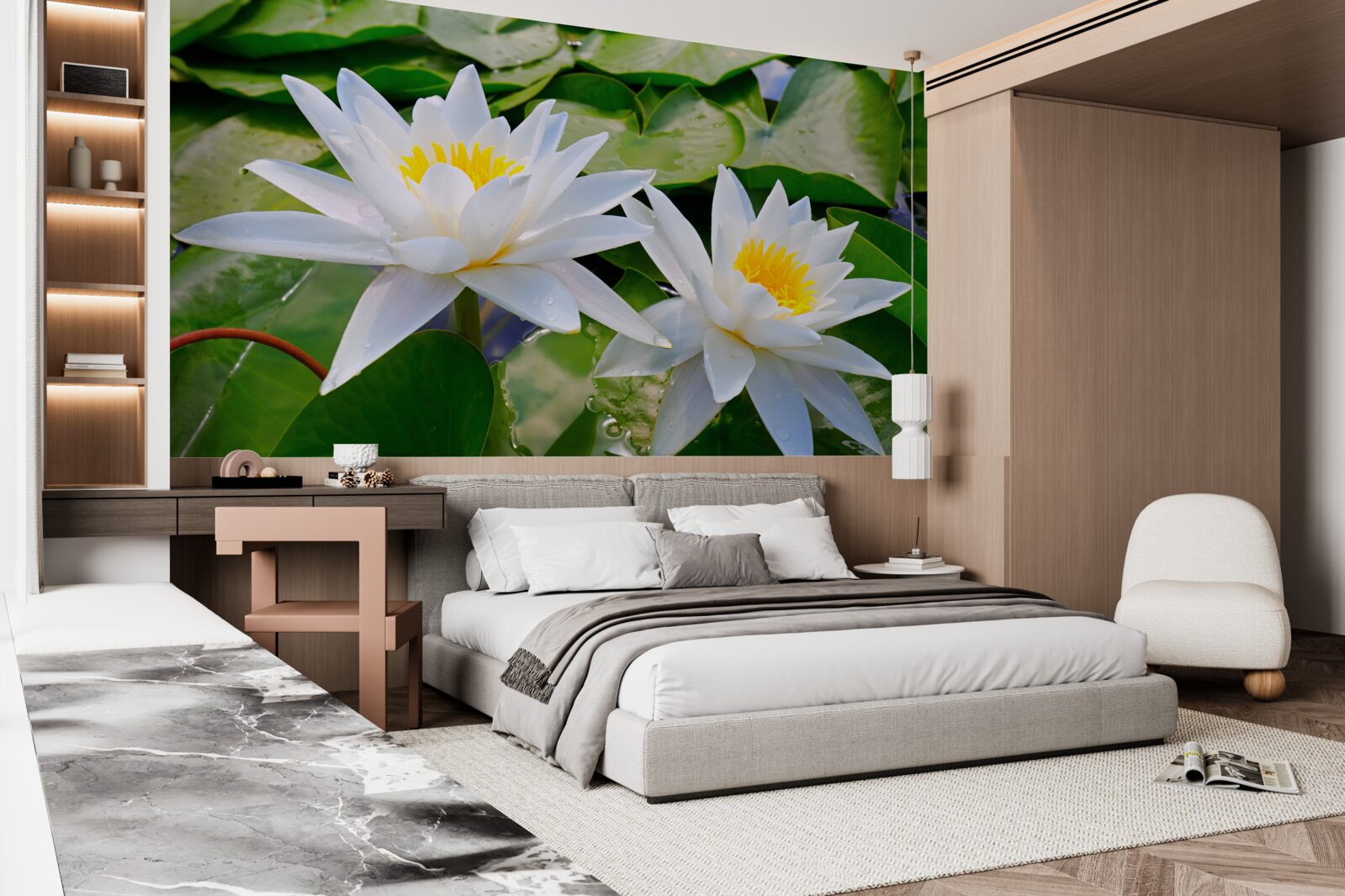 Fototapeta svetlo biela so zelenými listami