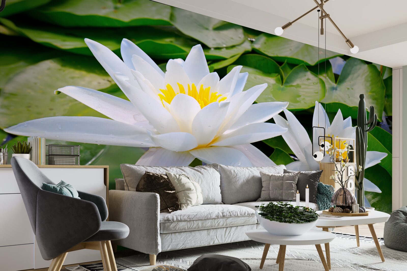 Fototapeta svetlo biela so zelenými listami