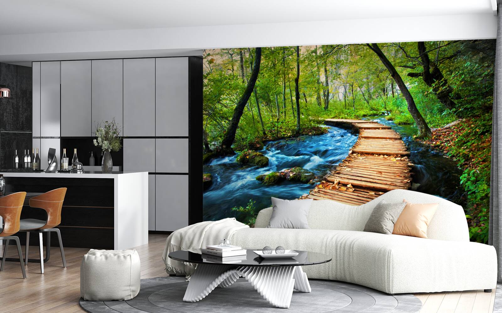 Fototapeta drevený most prechádzajúci bujnými lesmi