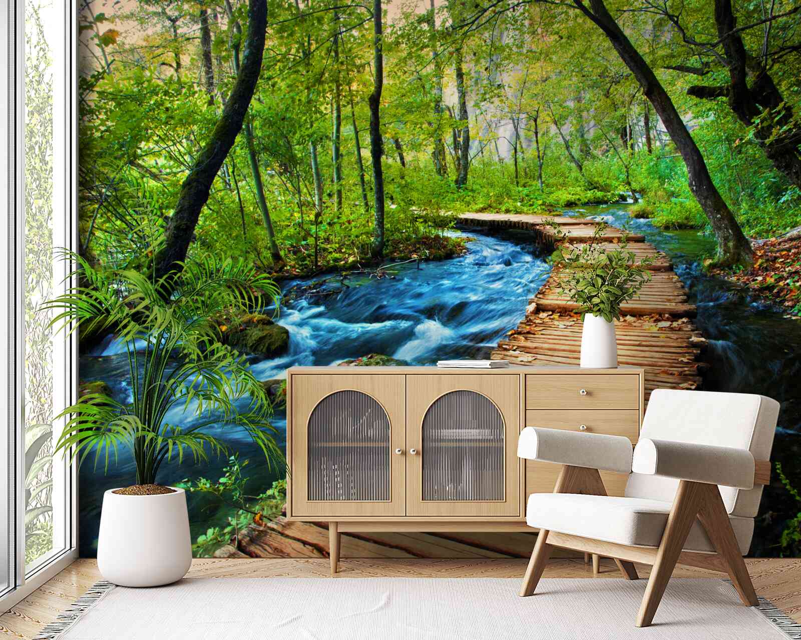 Fototapeta drevený most prechádzajúci bujnými lesmi