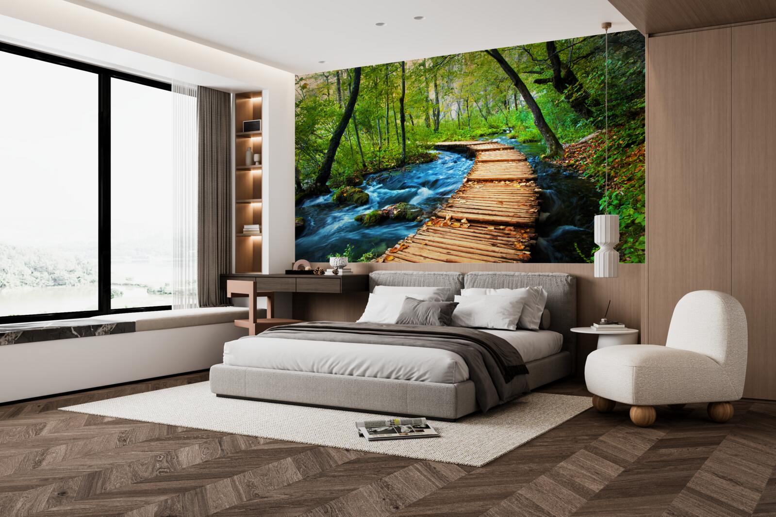 Fototapeta drevený most prechádzajúci bujnými lesmi