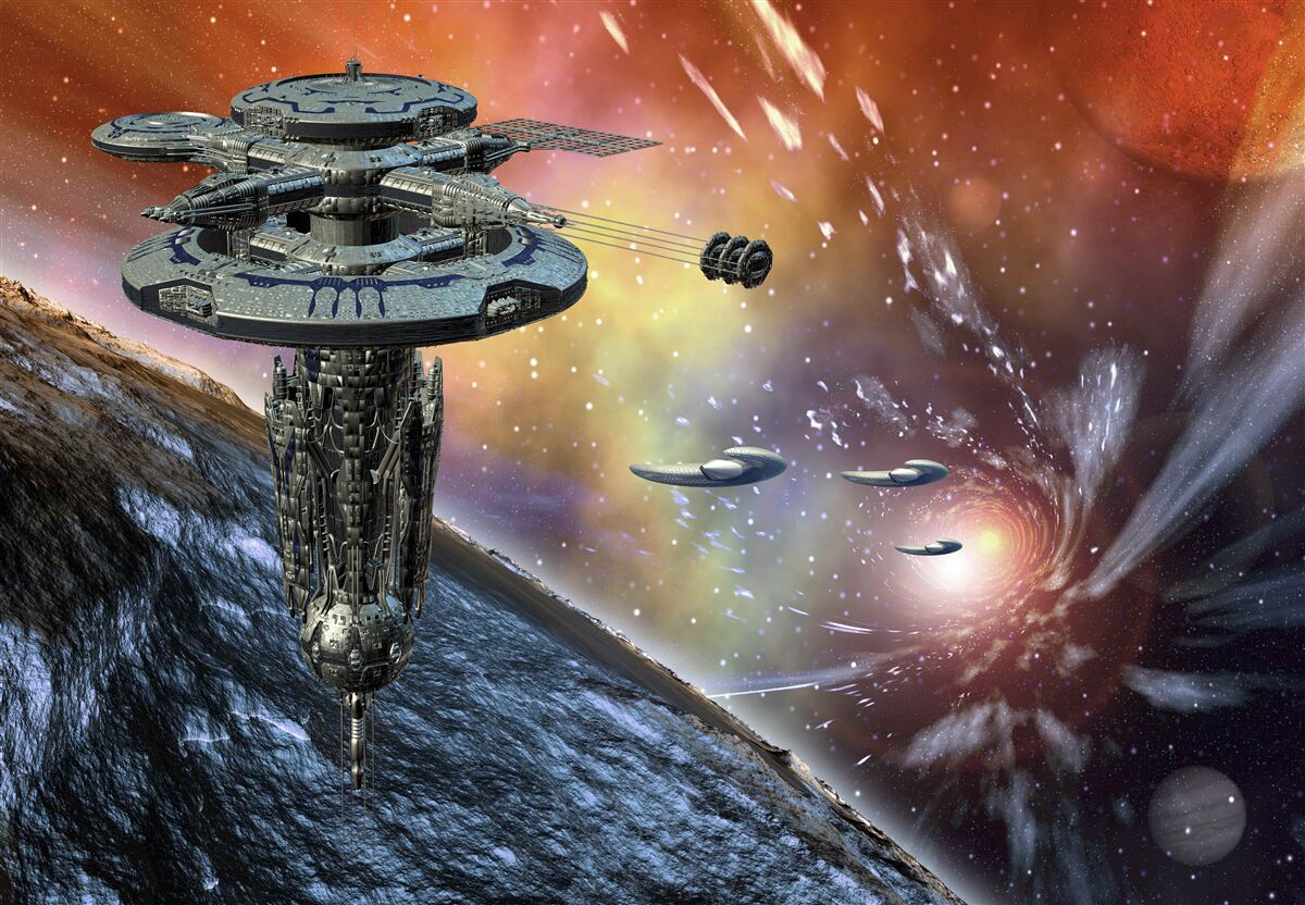 Fototapeta vesmírne lode vo hviezdnom systéme