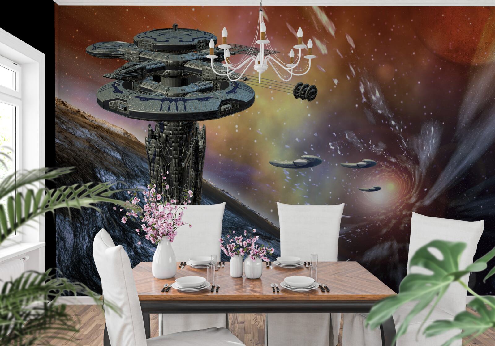 Fototapeta vesmírne lode vo hviezdnom systéme