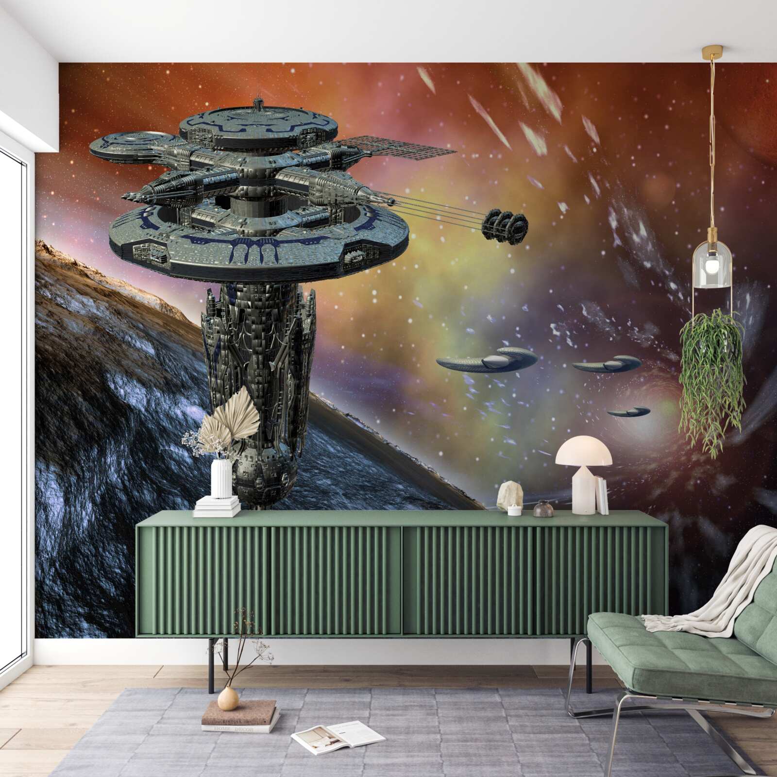 Fototapeta vesmírne lode vo hviezdnom systéme