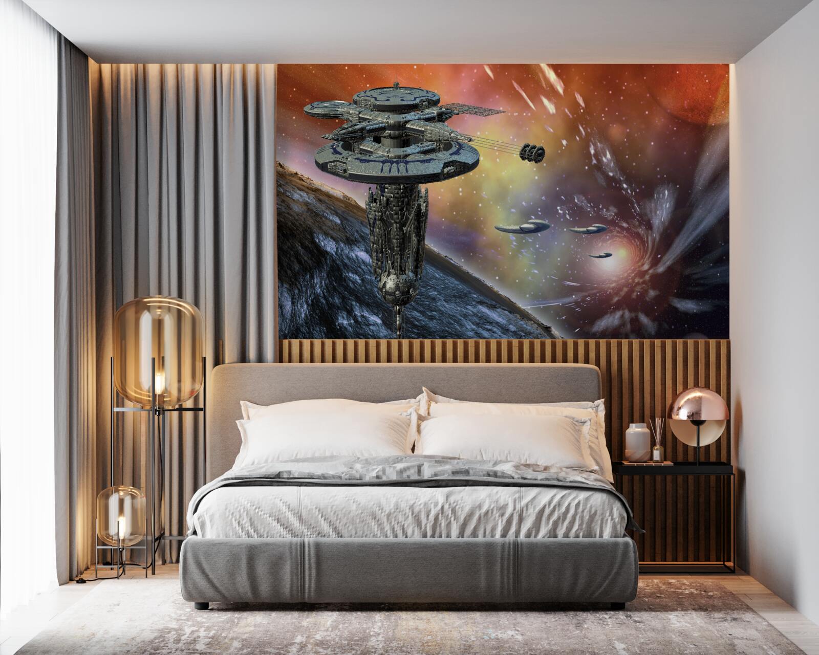 Fototapeta vesmírne lode vo hviezdnom systéme