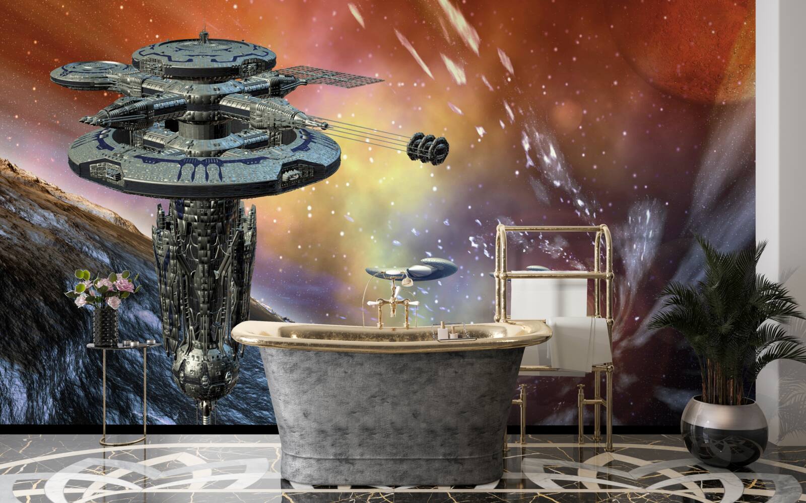 Fototapeta vesmírne lode vo hviezdnom systéme