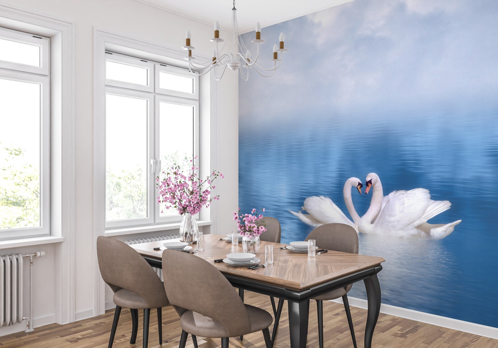 Fototapeta dve labute na pokojnej hladine